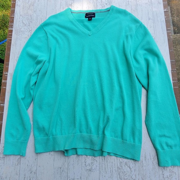 Lands' End Supima Cotton V-neck Sweater Green sz XL Pull over - Picture 1 of 8